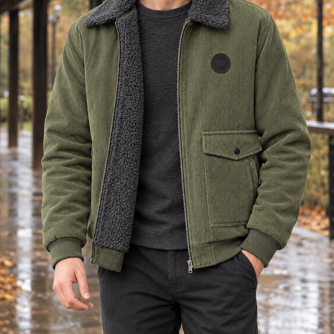 Callum | Men's Textured Zip-Front Jacket with Contrast Collar