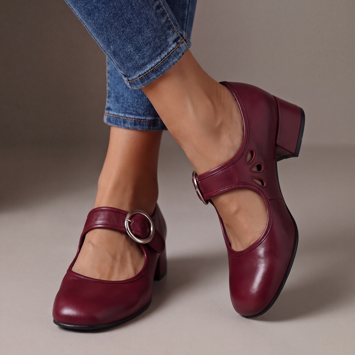 Harper | Women's Mary Jane Block Heels with Buckle Strap
