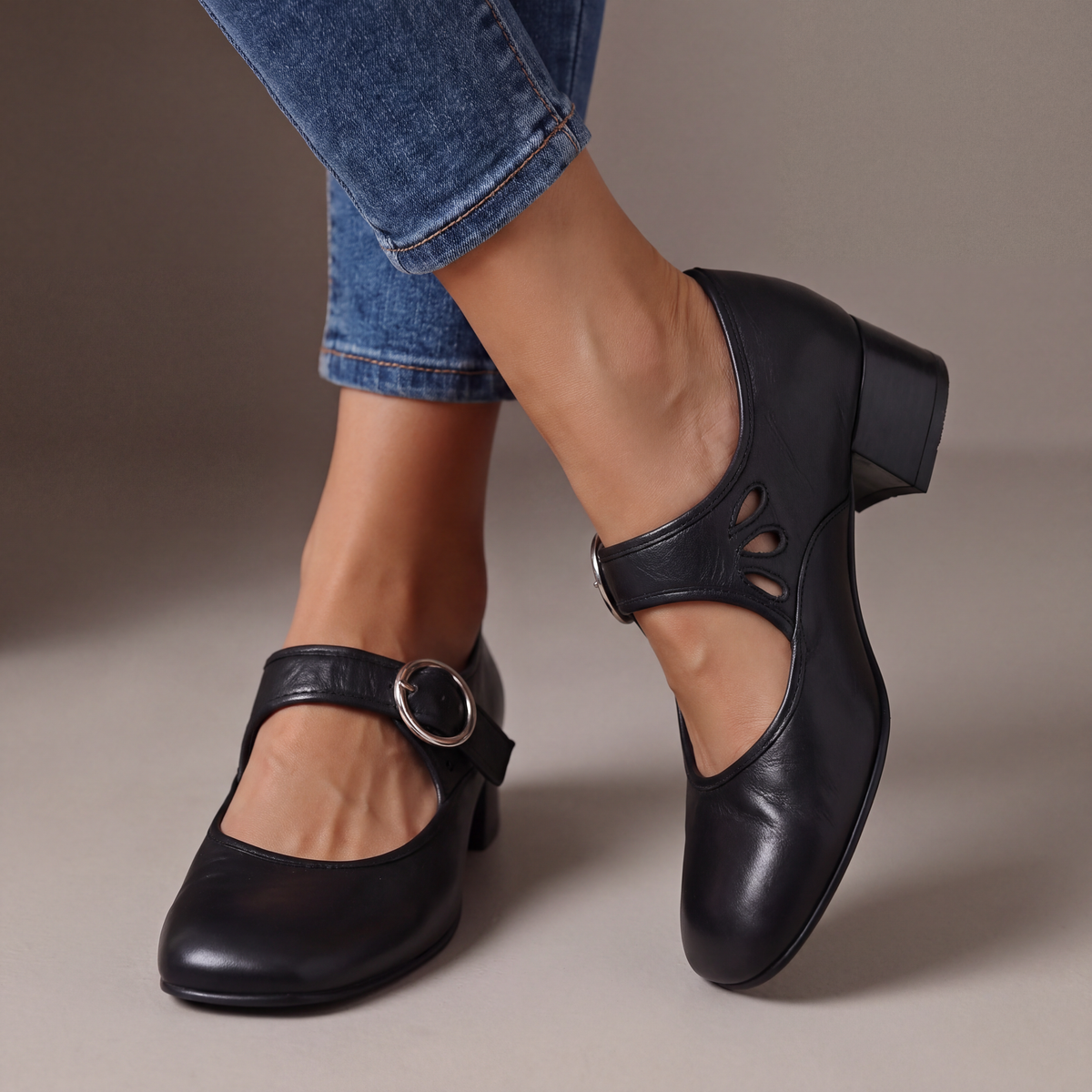 Harper | Women's Mary Jane Block Heels with Buckle Strap
