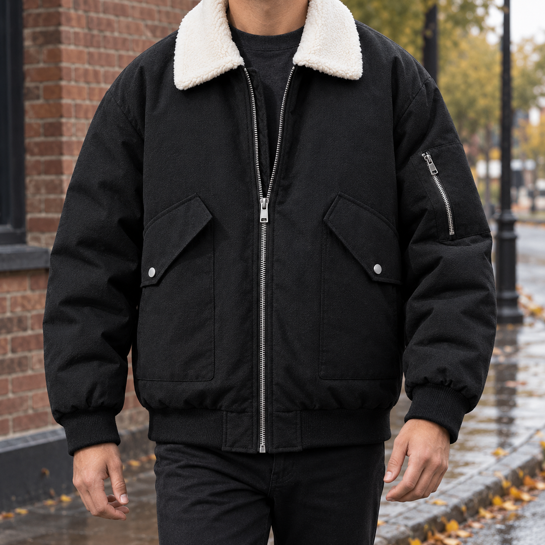 Gideon | Men's Contrast-Collar Aviator Bomber Jacket
