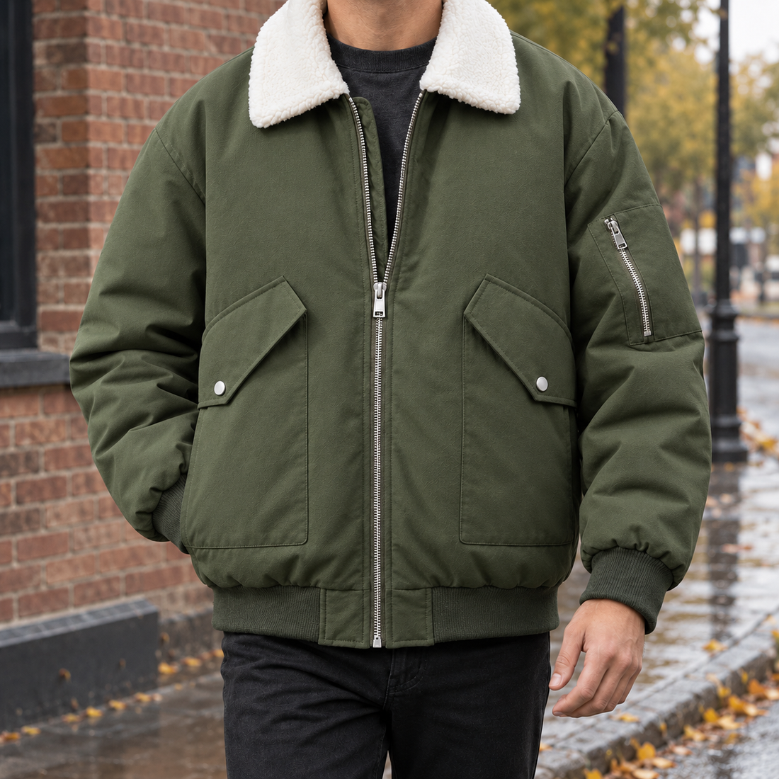 Gideon | Men's Contrast-Collar Aviator Bomber Jacket