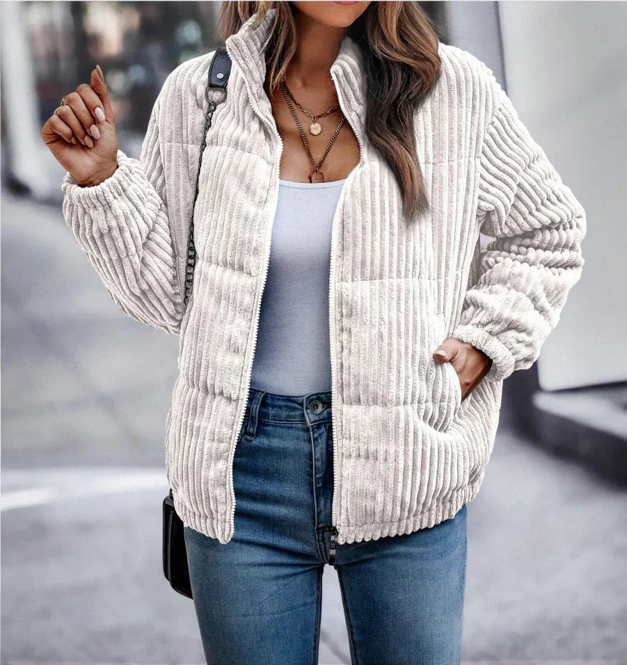 Jade | Women's Ribbed Puffer Jacket with Stand Collar