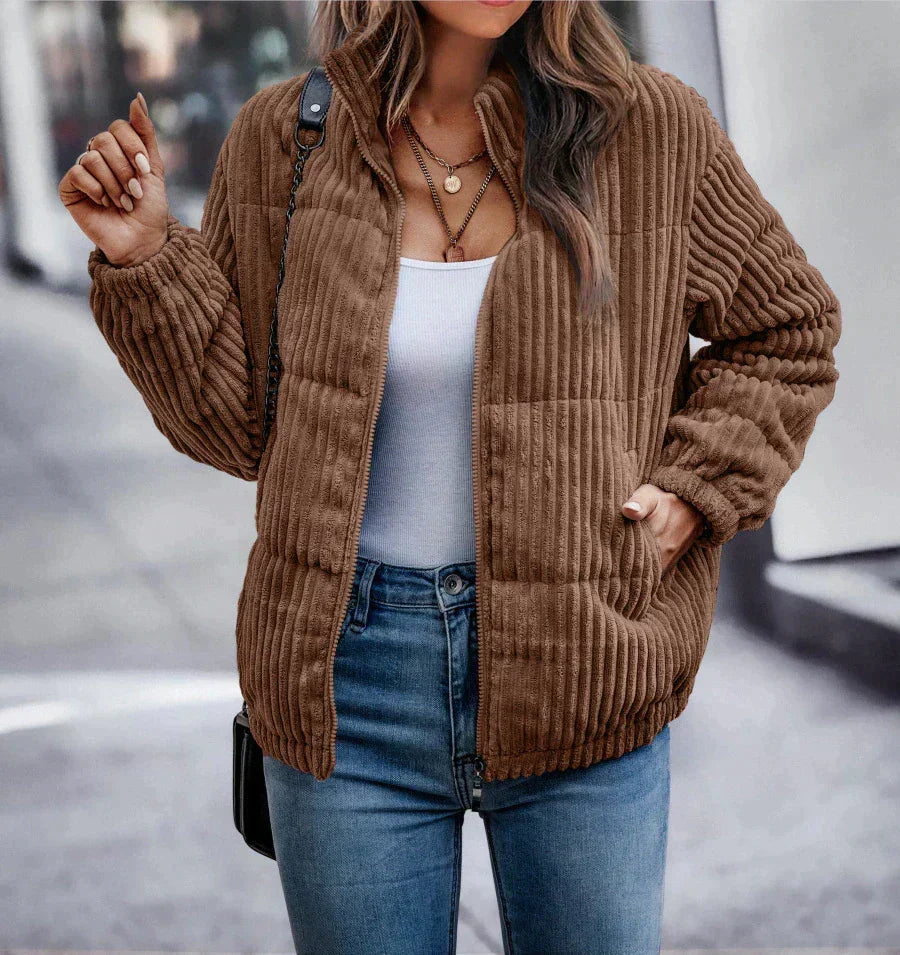 Jade | Women's Ribbed Puffer Jacket with Stand Collar