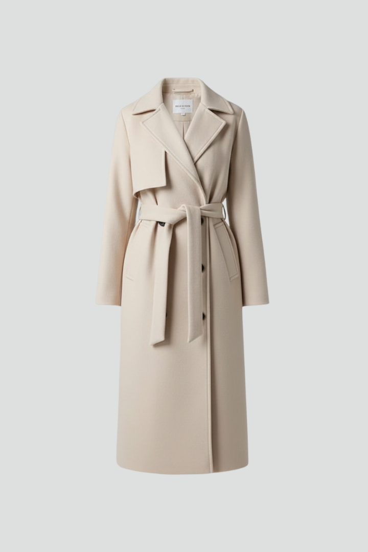 Odette | Women's Double-Breasted Long Coat with Tie Waist Belt