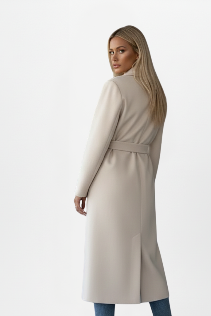 Odette | Women's Double-Breasted Long Coat with Tie Waist Belt