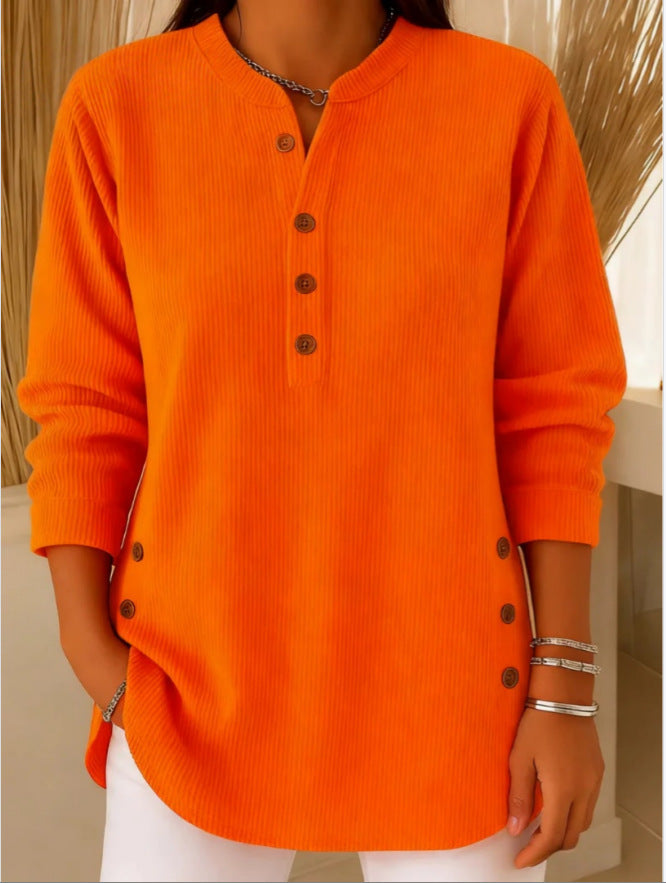 Lunavelle | Women's Ribbed Tunic Top with Henley Neckline and Side Buttons