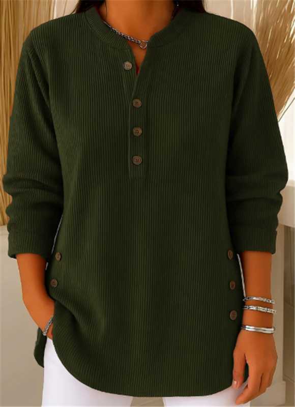 Lunavelle | Women's Ribbed Tunic Top with Henley Neckline and Side Buttons