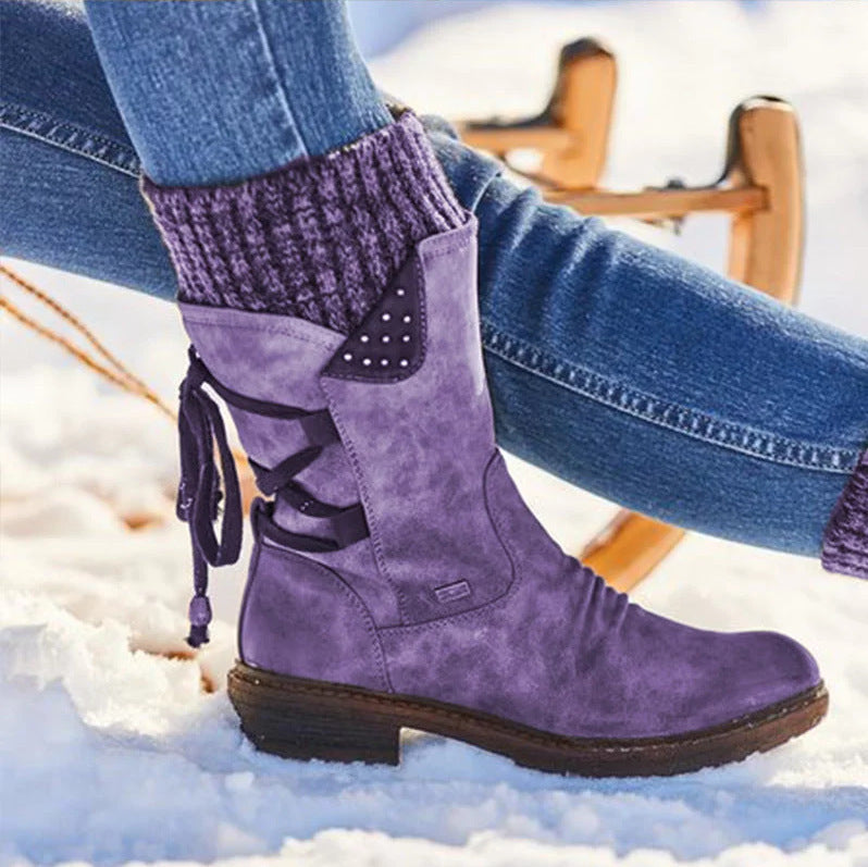 Lydia | Women's Knit-Cuff Lace-Up Mid-Calf Boots