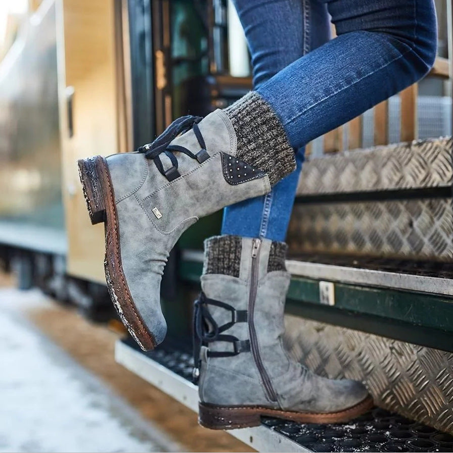 Lydia | Women's Knit-Cuff Lace-Up Mid-Calf Boots