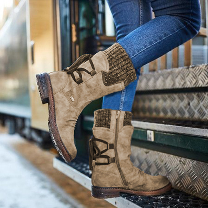 Lydia | Women's Knit-Cuff Lace-Up Mid-Calf Boots