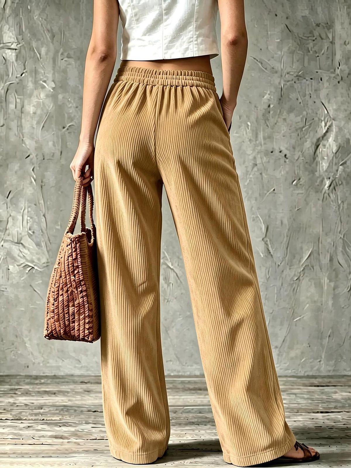Macy | Women's Retro Wide-Leg Trousers with Front Patch Pockets