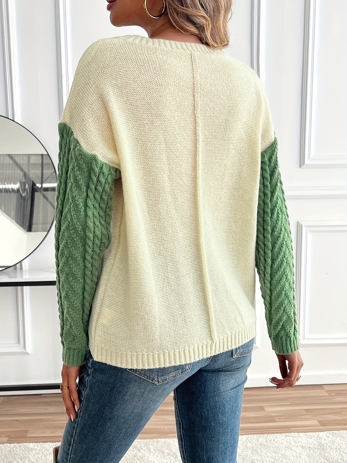 Madeline | Women's Color Block Textured Sweater with Front Pocket