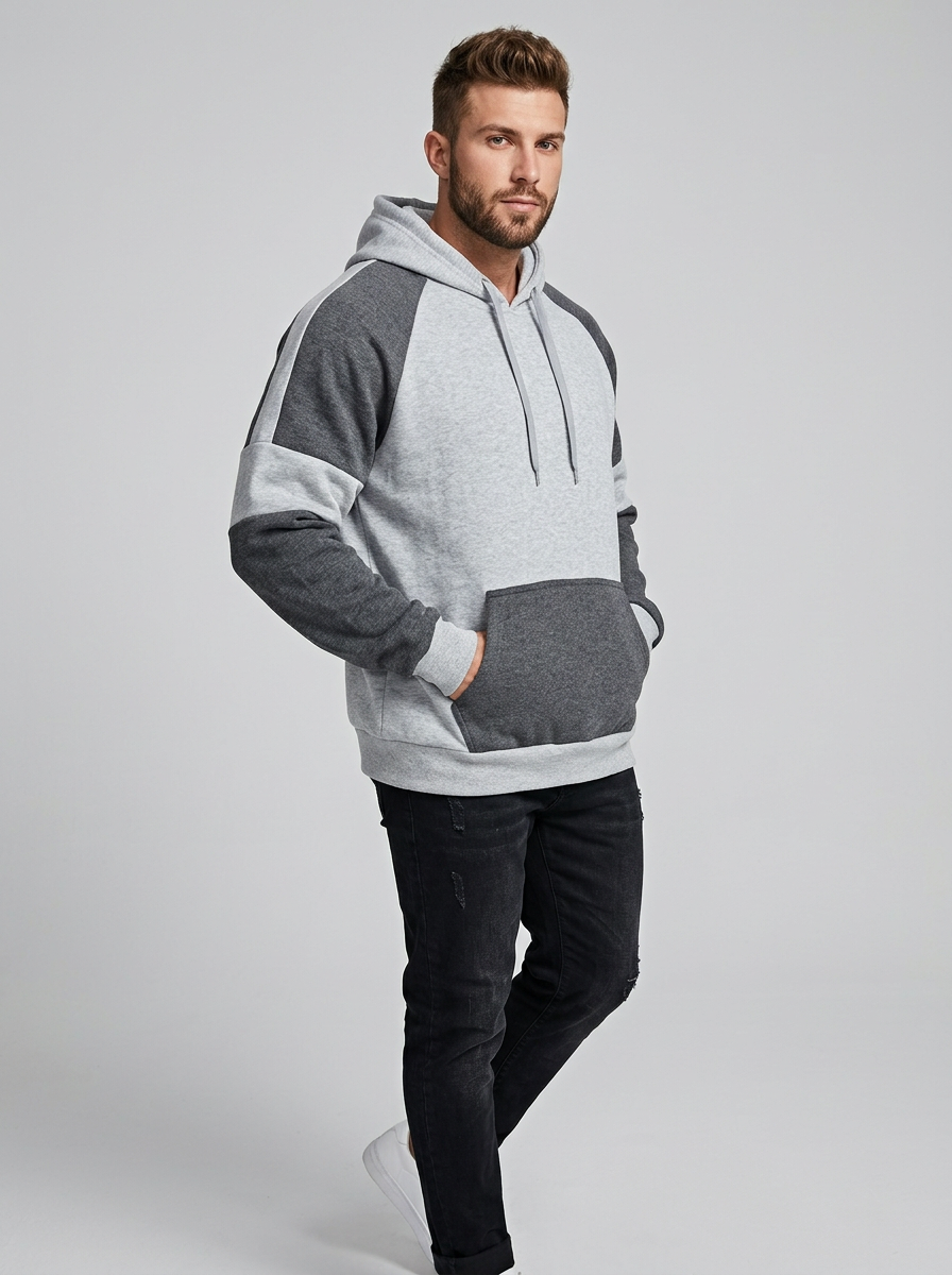 Men's Hoodie Color Block Raglan | Kangaroo Pocket