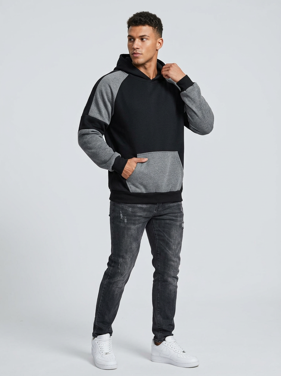Men's Hoodie Color Block Raglan | Kangaroo Pocket