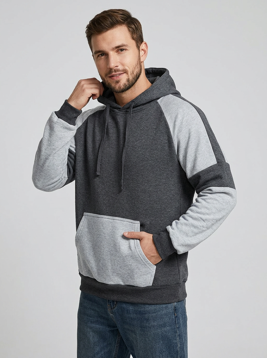 Men's Hoodie Color Block Raglan | Kangaroo Pocket