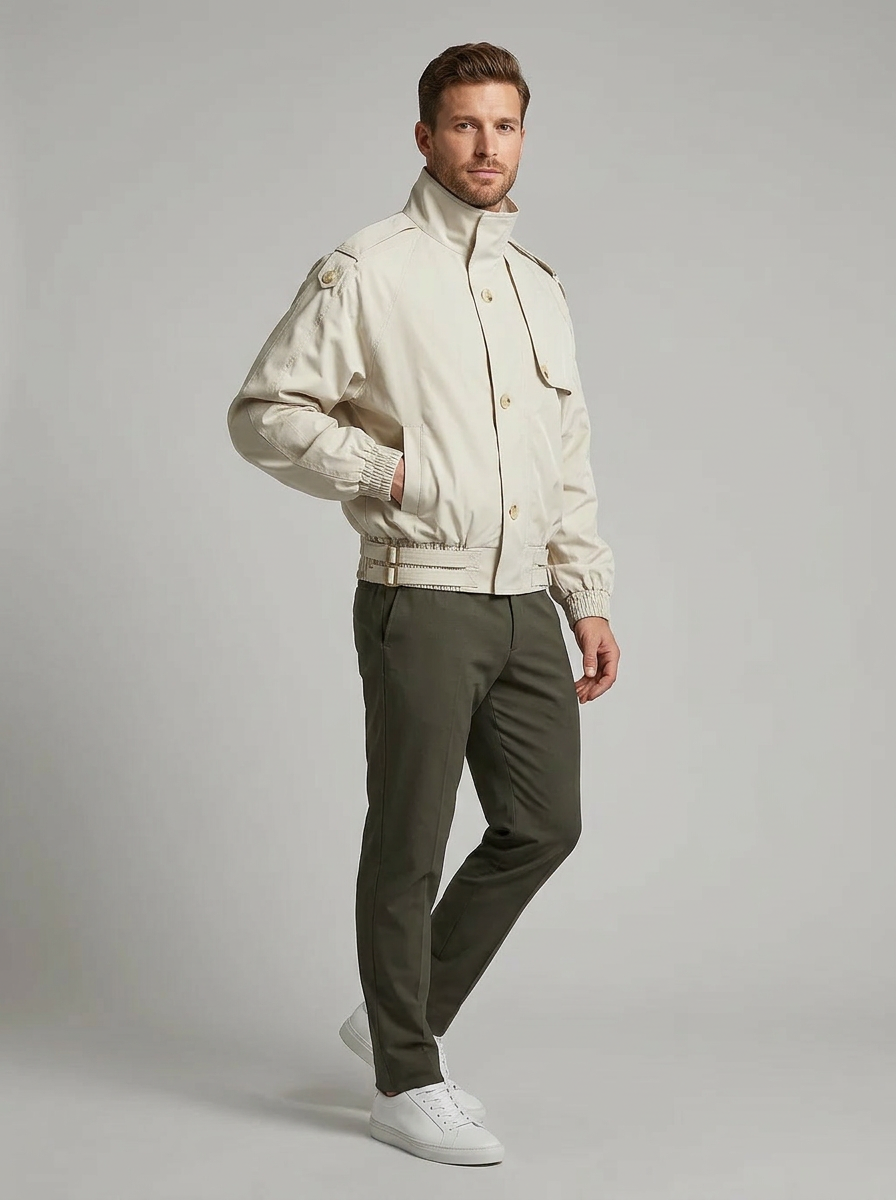 Men's Jacket Stand Collar | Waist Strap