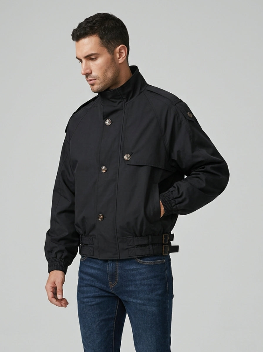 Men's Jacket Stand Collar | Waist Strap