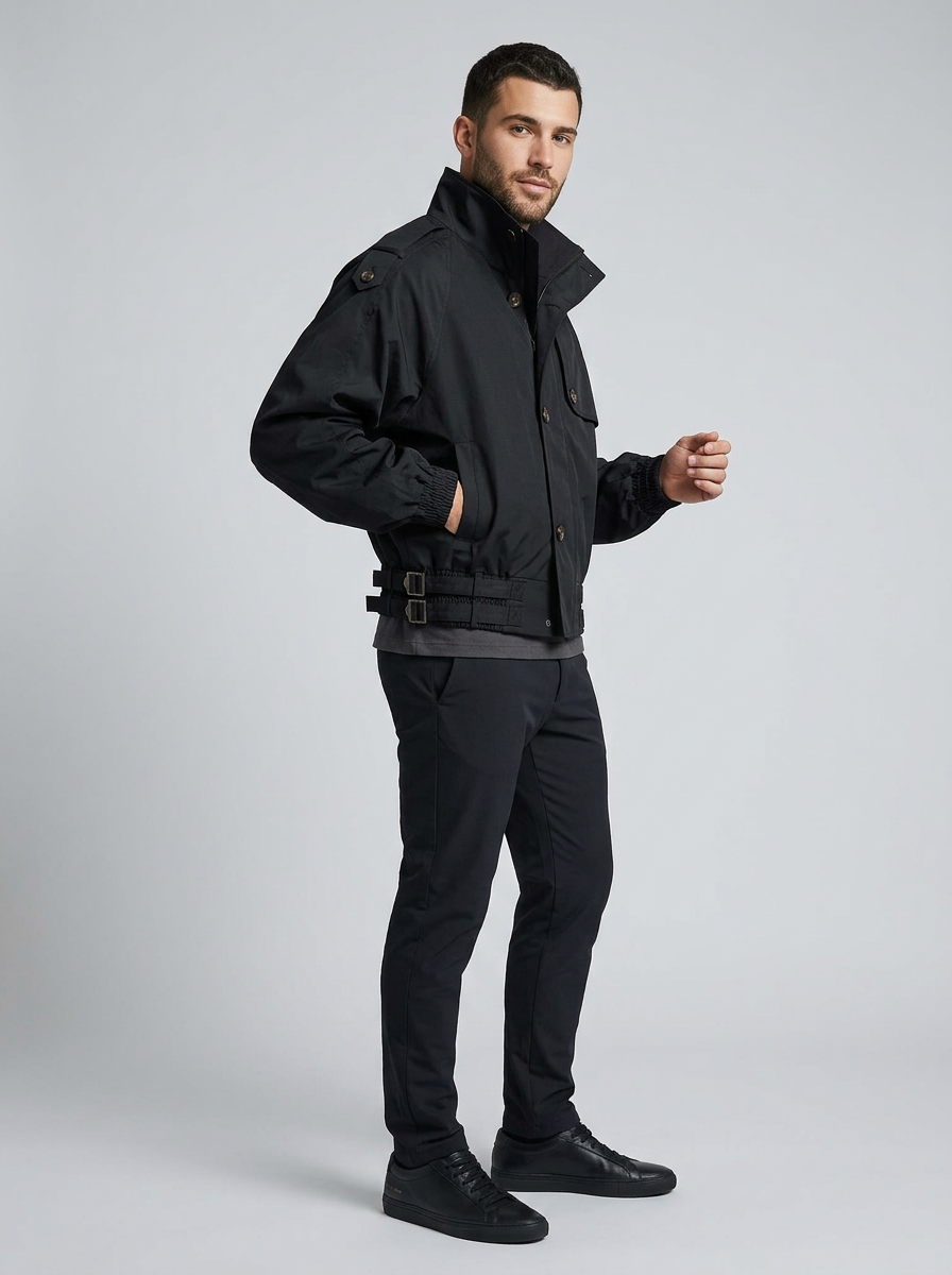 Men's Jacket Stand Collar | Waist Strap