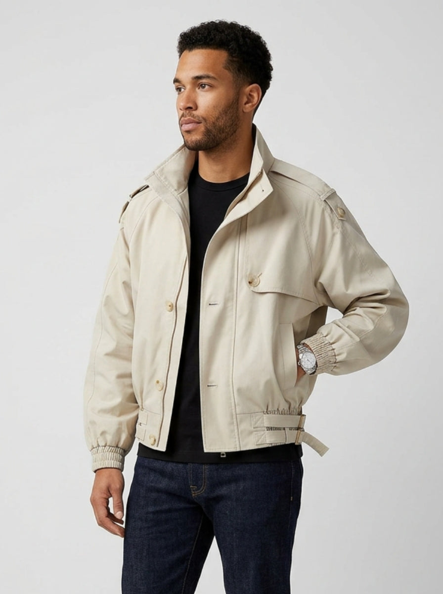 Men's Jacket Stand Collar | Waist Strap