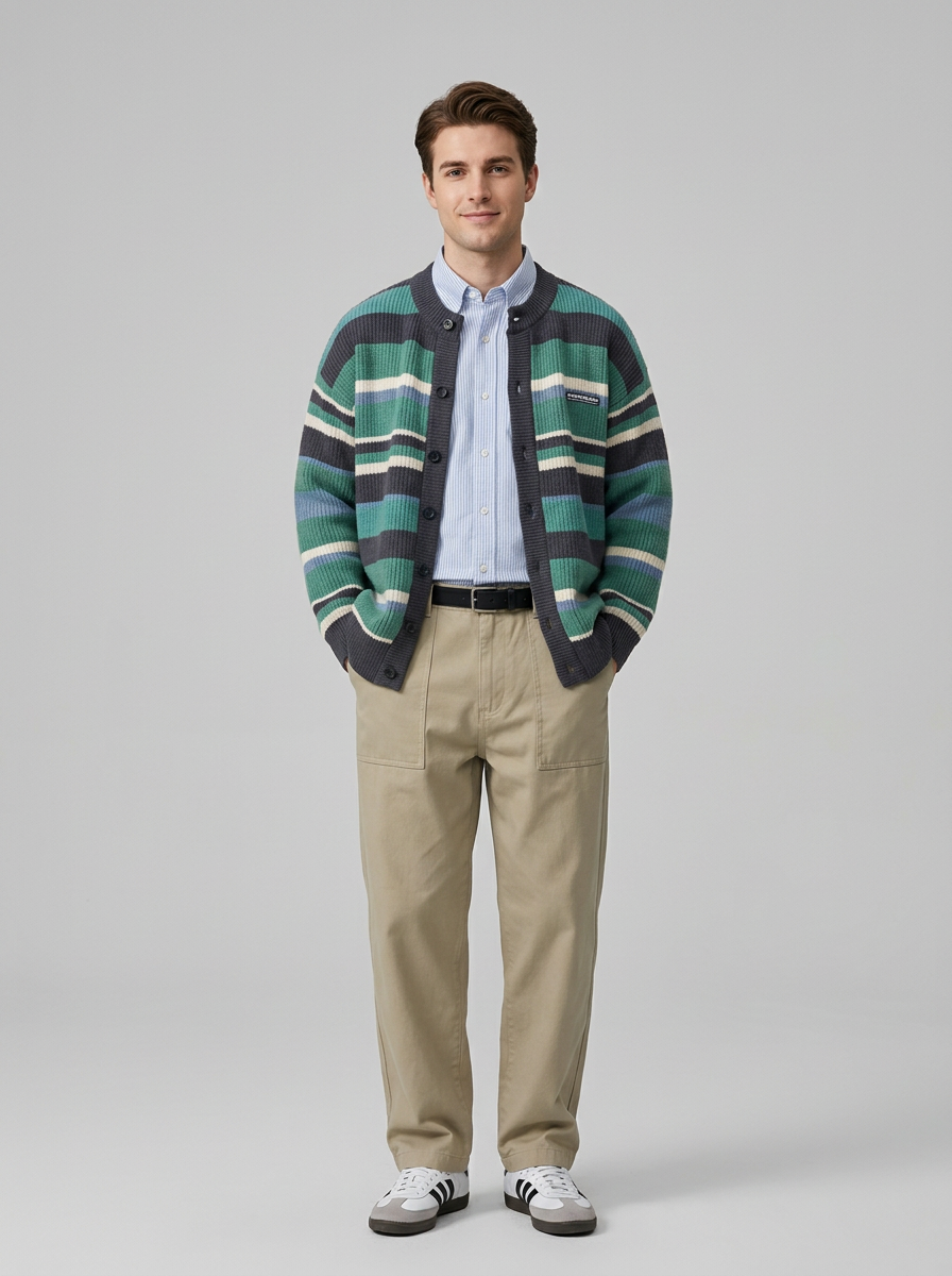 Men's Sweater Striped Button Front | Cardigan