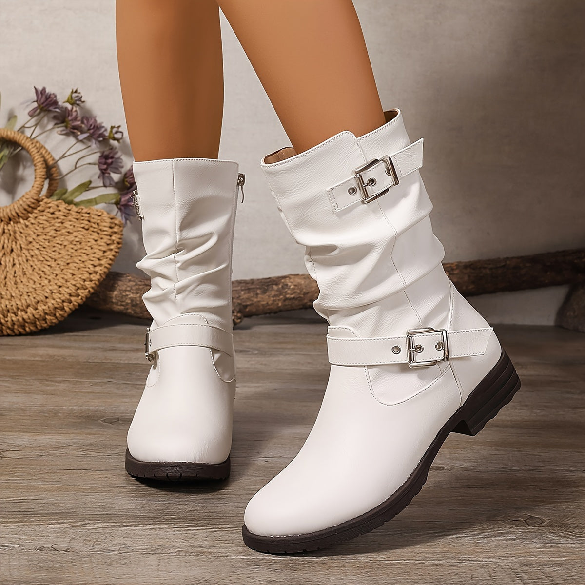 Miles | Women's Slouchy Ankle Boots with Buckle Details