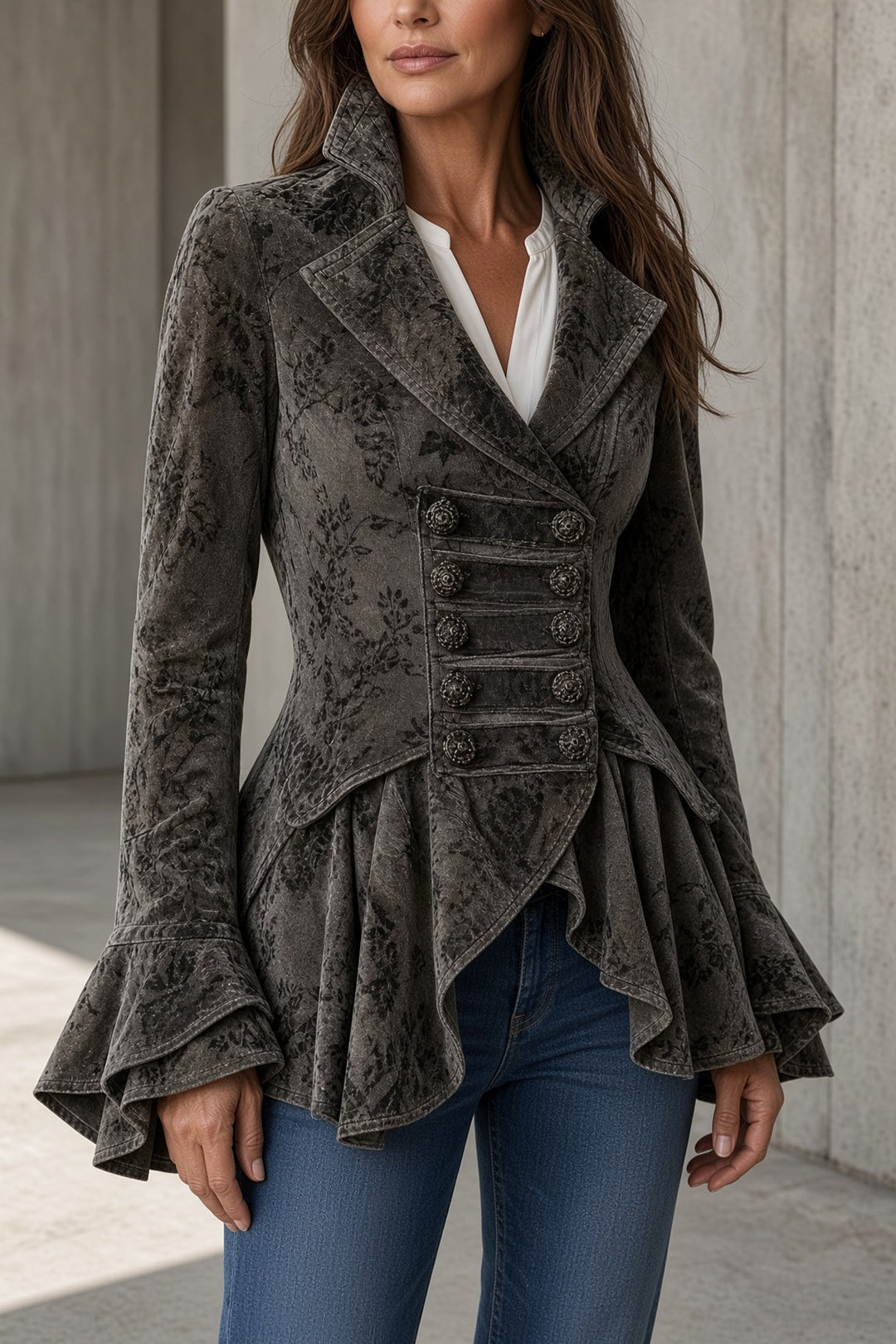 Miriam | Women's Vintage Floral Jacket With Flared Hem