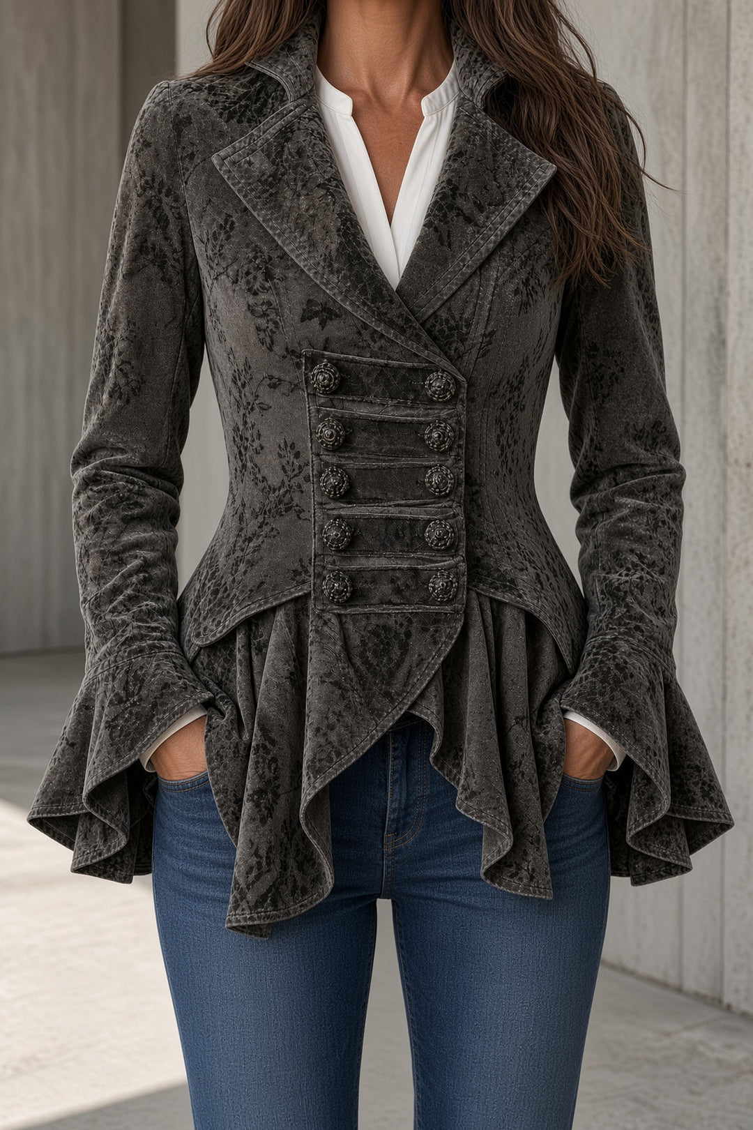 Miriam | Women's Vintage Floral Jacket With Flared Hem