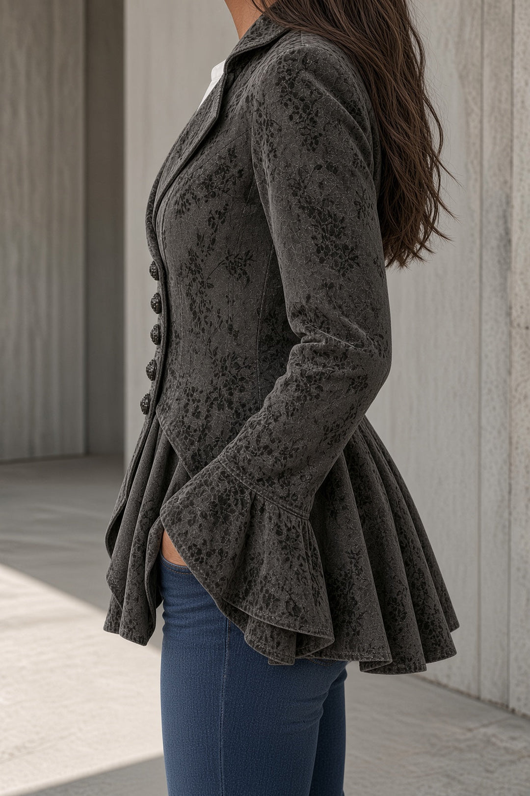 Miriam | Women's Vintage Floral Jacket With Flared Hem