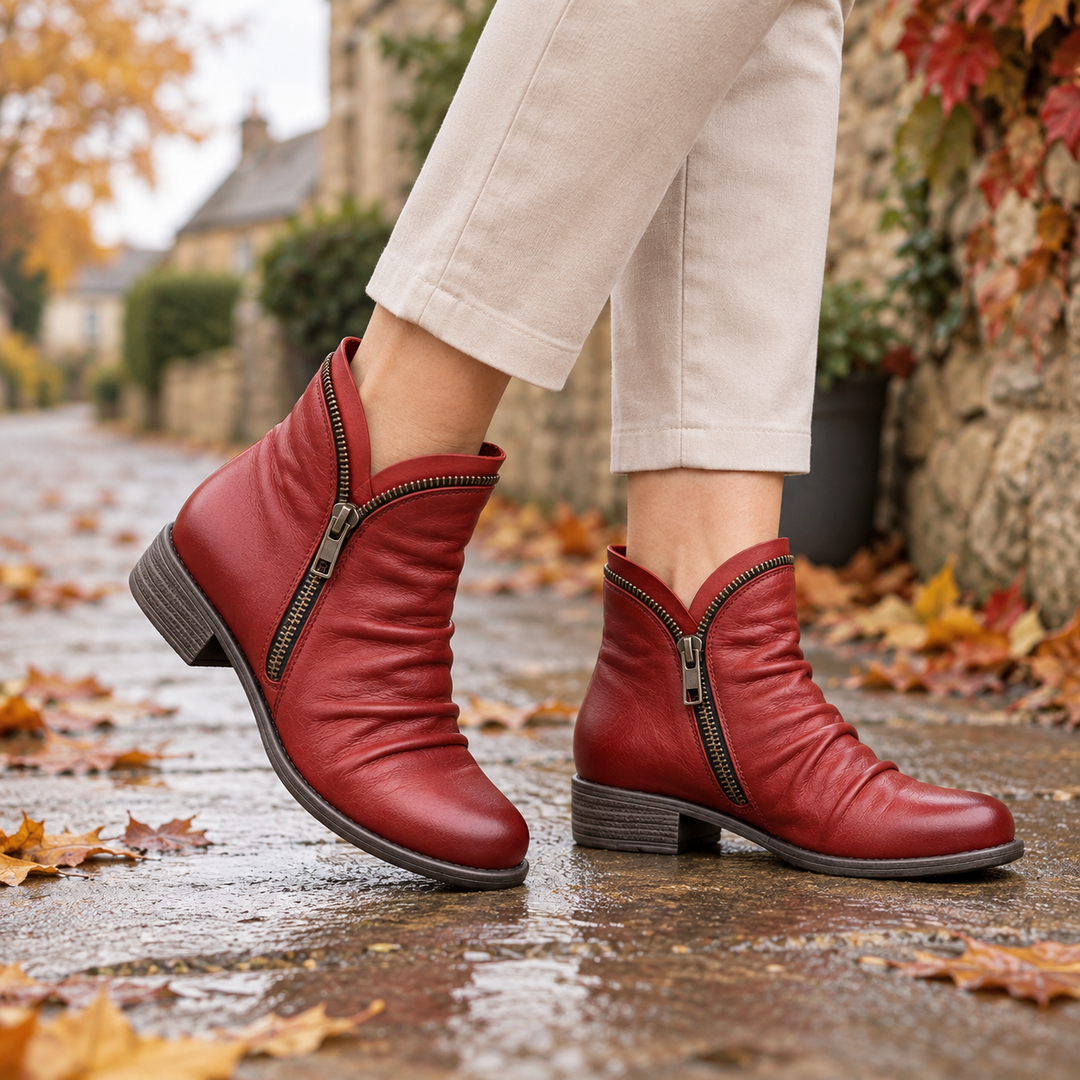 Myra | Women's Textured Ankle Boots With Low Heels