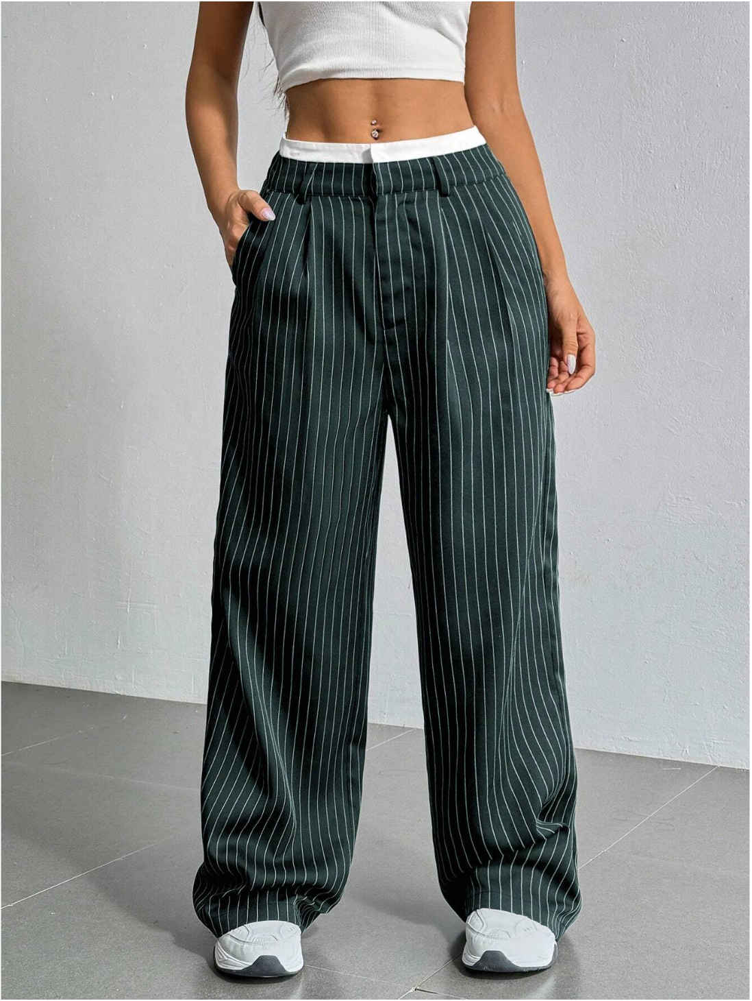 Paige | Women's High-Waisted Pinstripe Wide-Leg Trousers