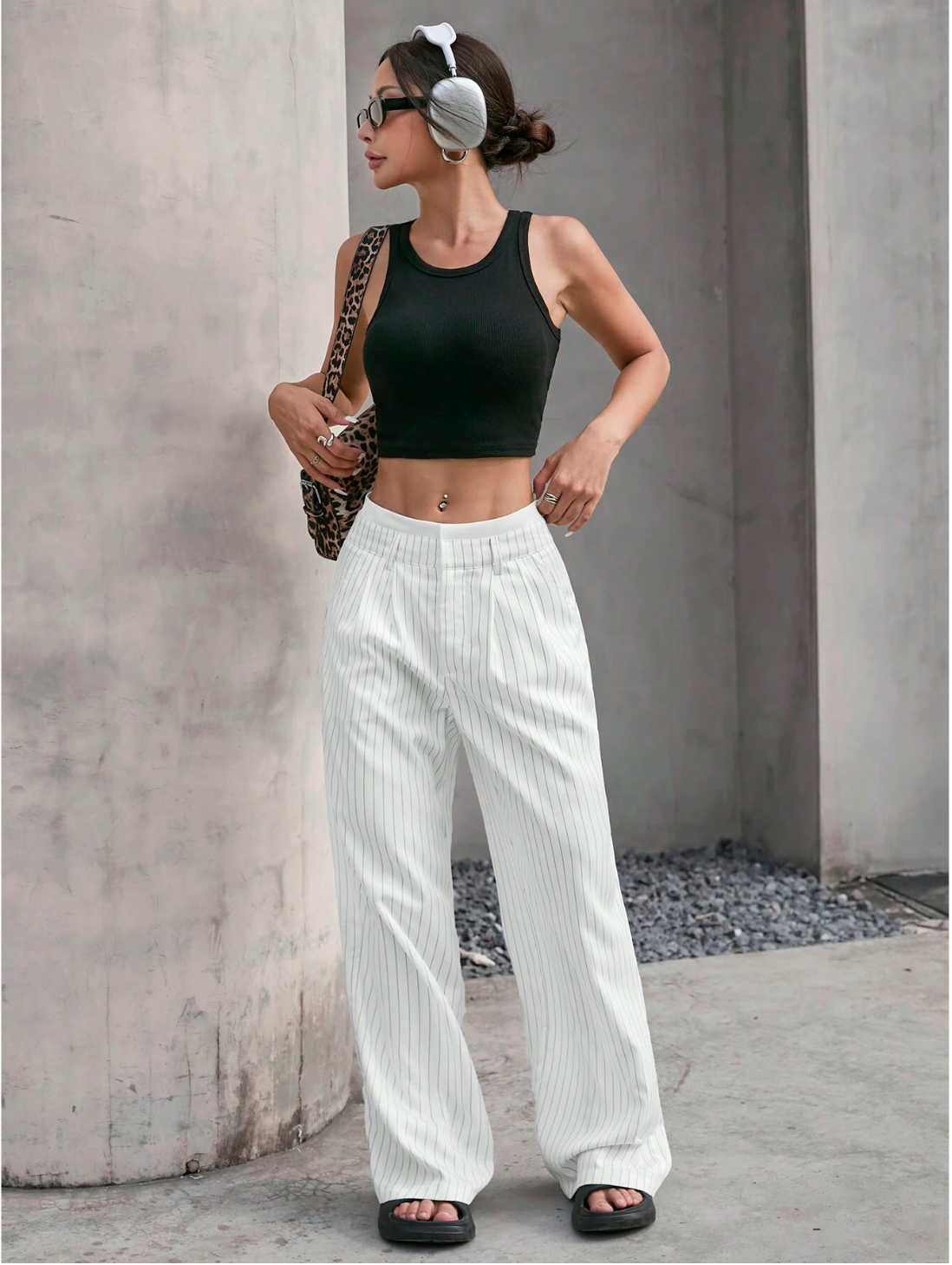 Paige | Women's High-Waisted Pinstripe Wide-Leg Trousers