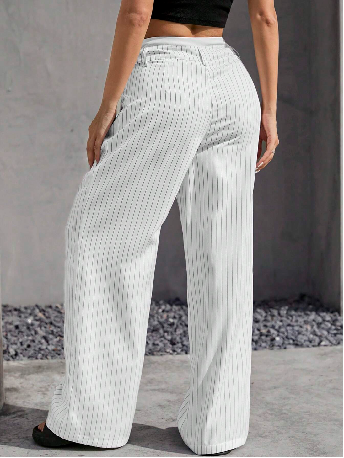Paige | Women's High-Waisted Pinstripe Wide-Leg Trousers