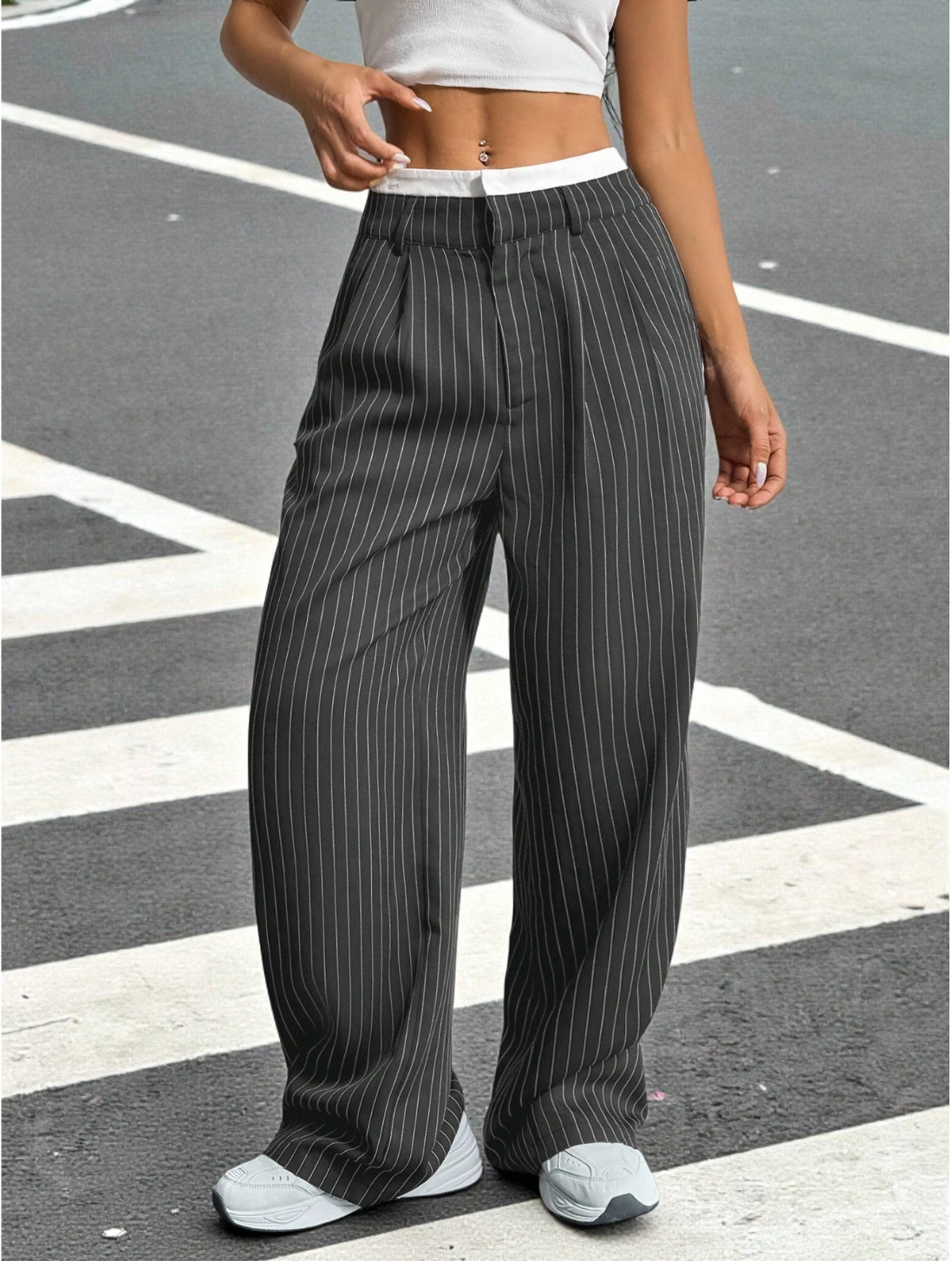 Paige | Women's High-Waisted Pinstripe Wide-Leg Trousers