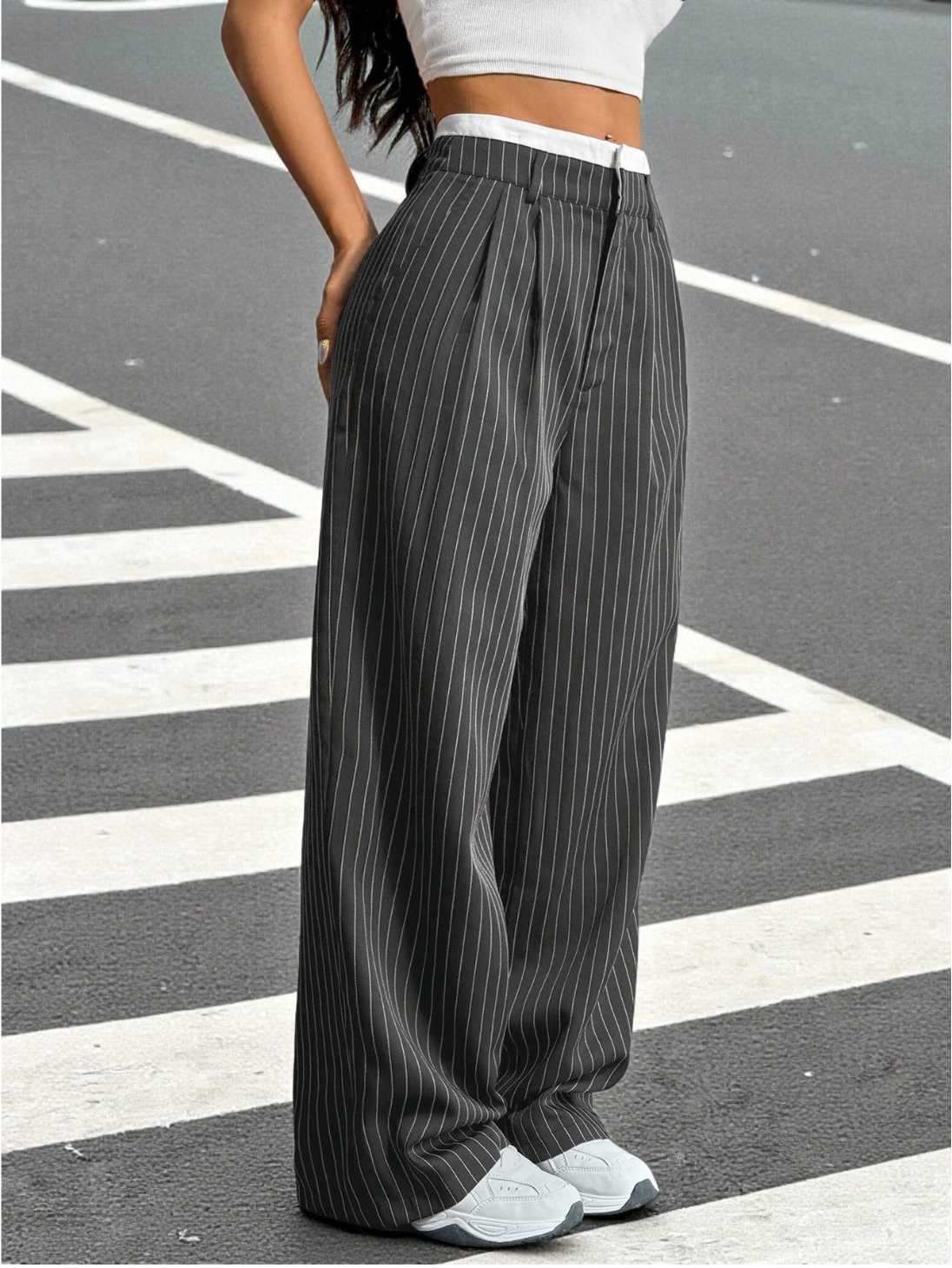 Paige | Women's High-Waisted Pinstripe Wide-Leg Trousers