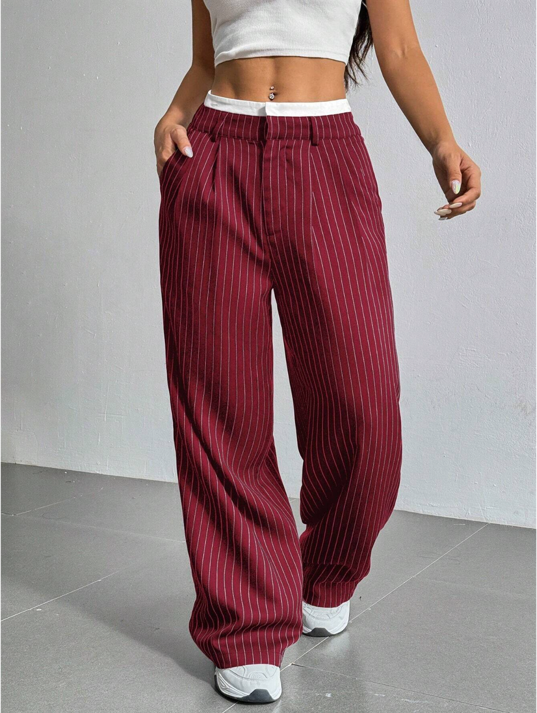 Paige | Women's High-Waisted Pinstripe Wide-Leg Trousers