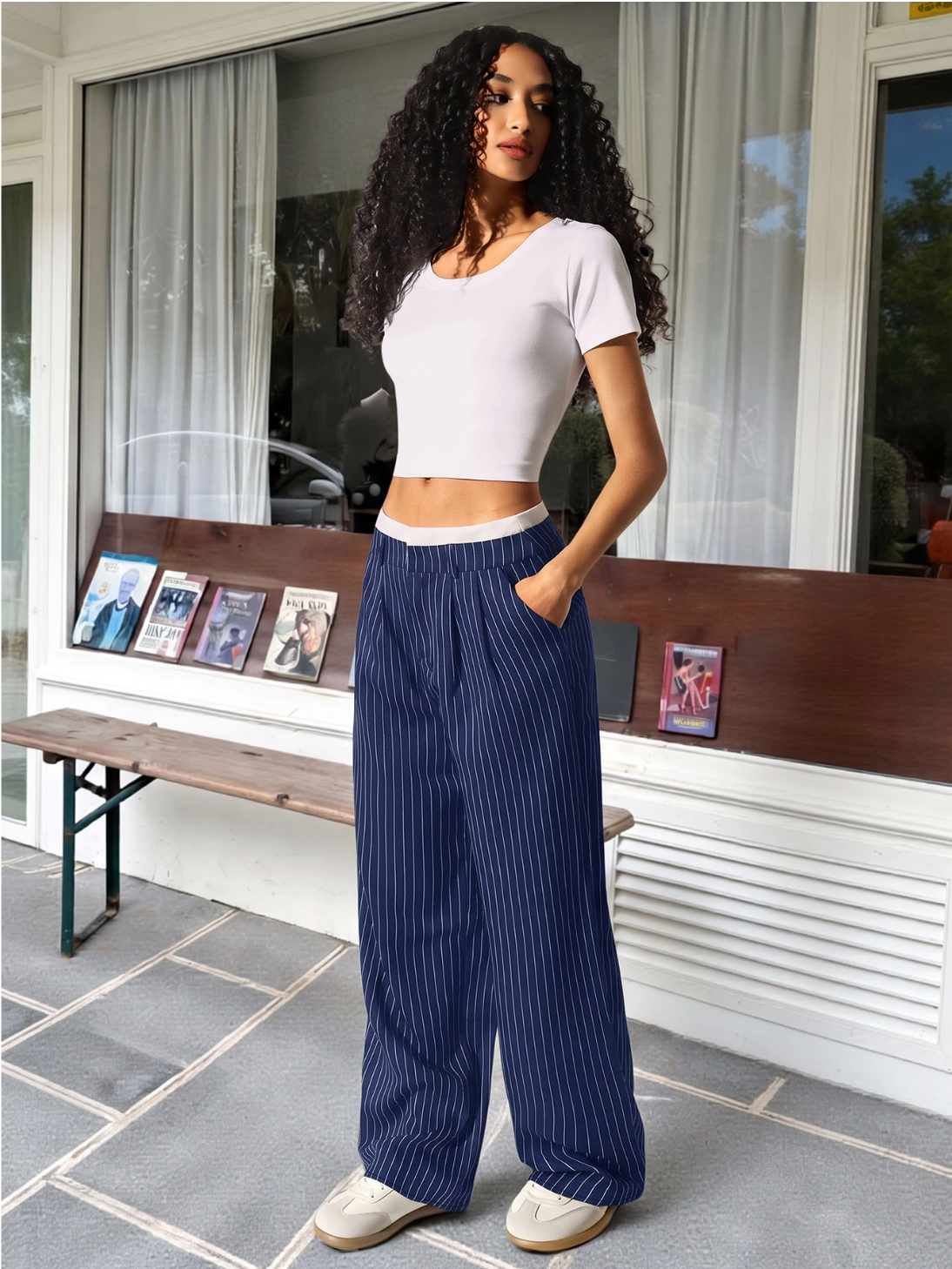 Paige | Women's High-Waisted Pinstripe Wide-Leg Trousers