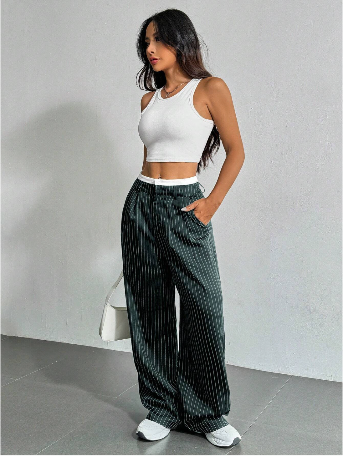 Paige | Women's High-Waisted Pinstripe Wide-Leg Trousers