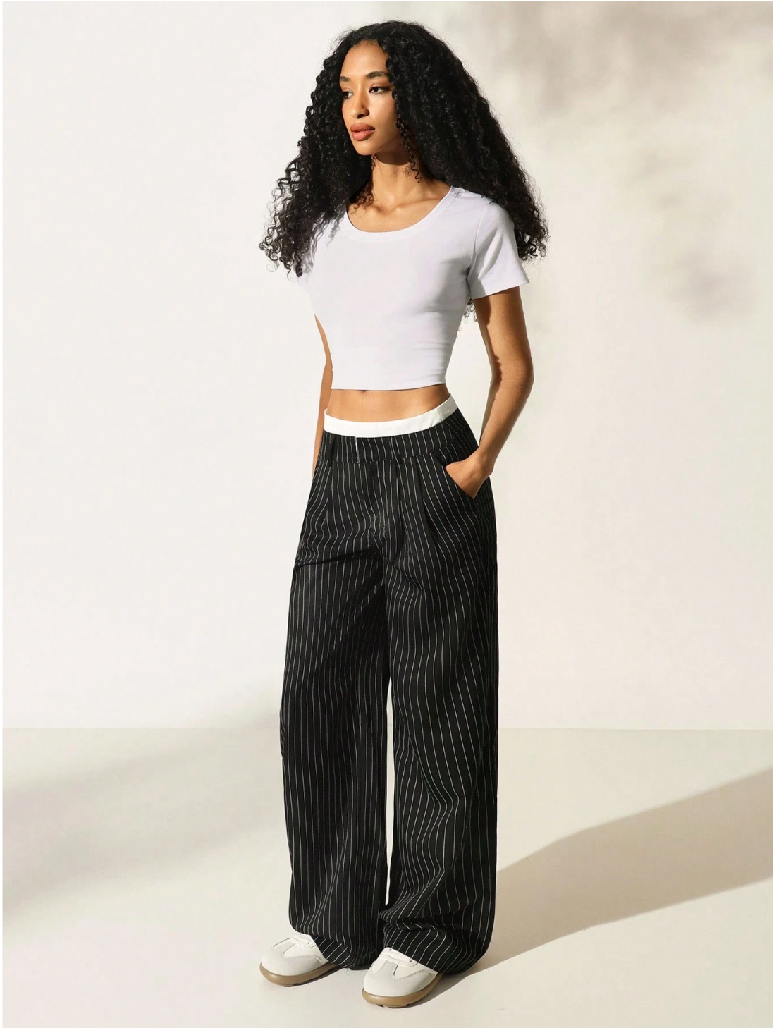 Paige | Women's High-Waisted Pinstripe Wide-Leg Trousers