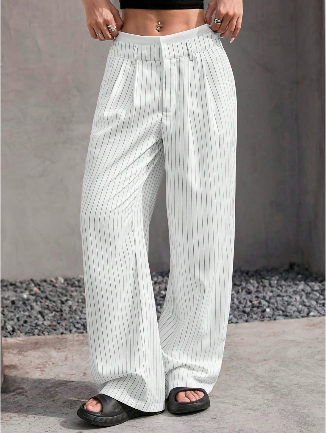 Paige | Women's High-Waisted Pinstripe Wide-Leg Trousers