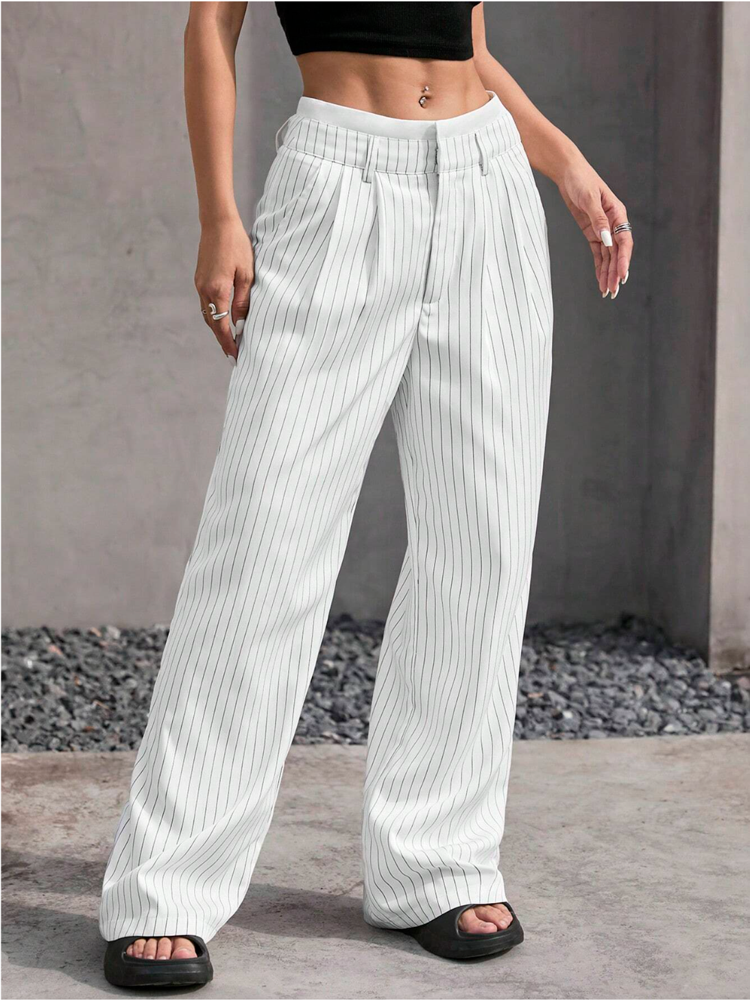 Paige | Women's High-Waisted Pinstripe Wide-Leg Trousers