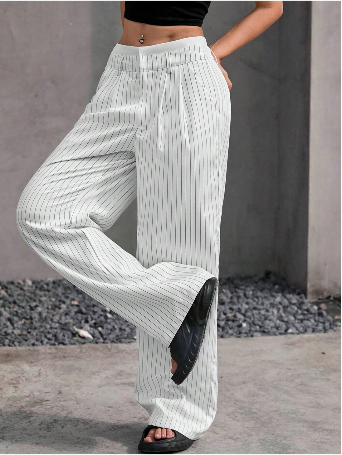 Paige | Women's High-Waisted Pinstripe Wide-Leg Trousers