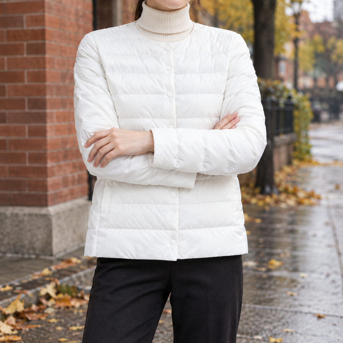 Eliza | Women's Collarless Quilted Snap-Front Jacket
