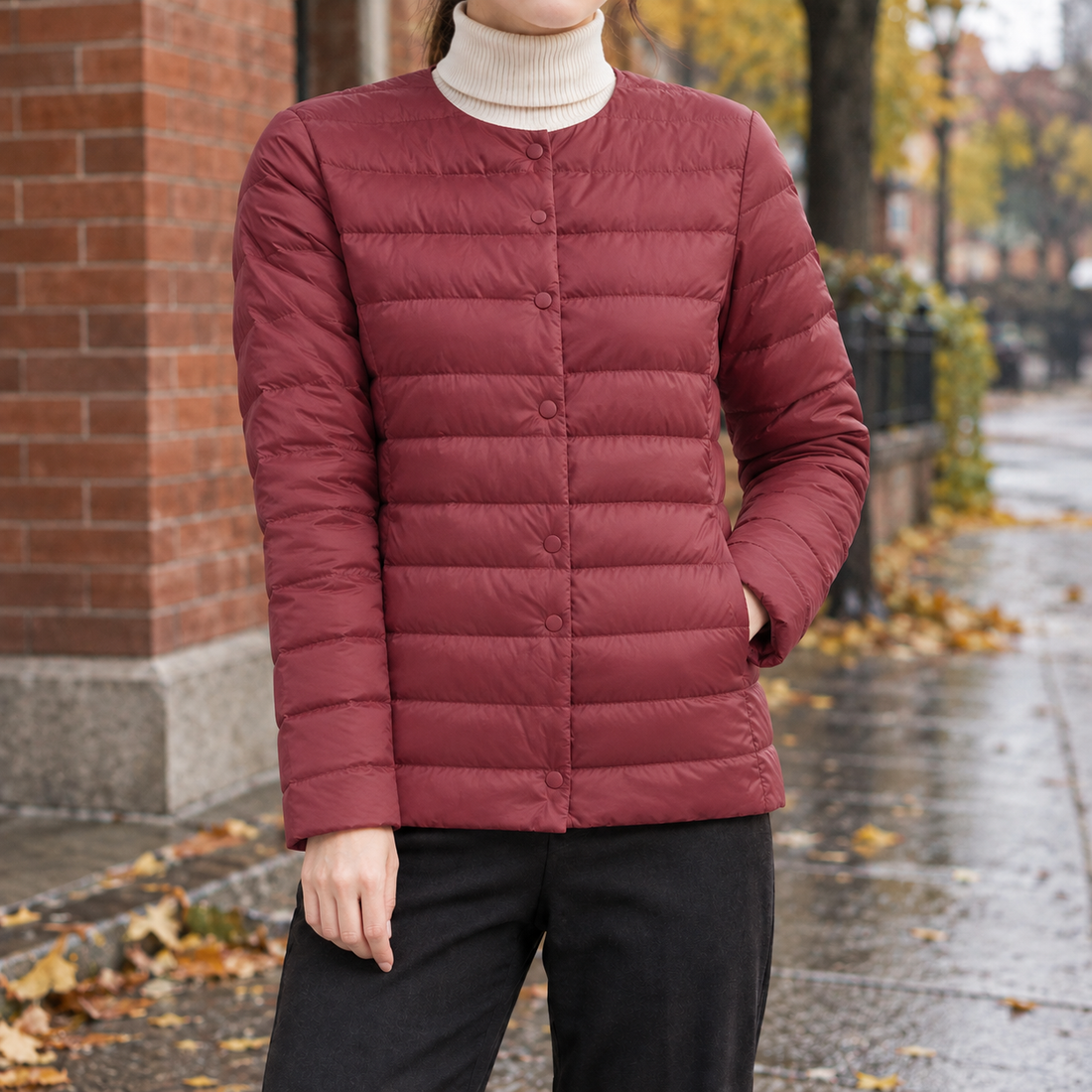 Eliza | Women's Collarless Quilted Snap-Front Jacket
