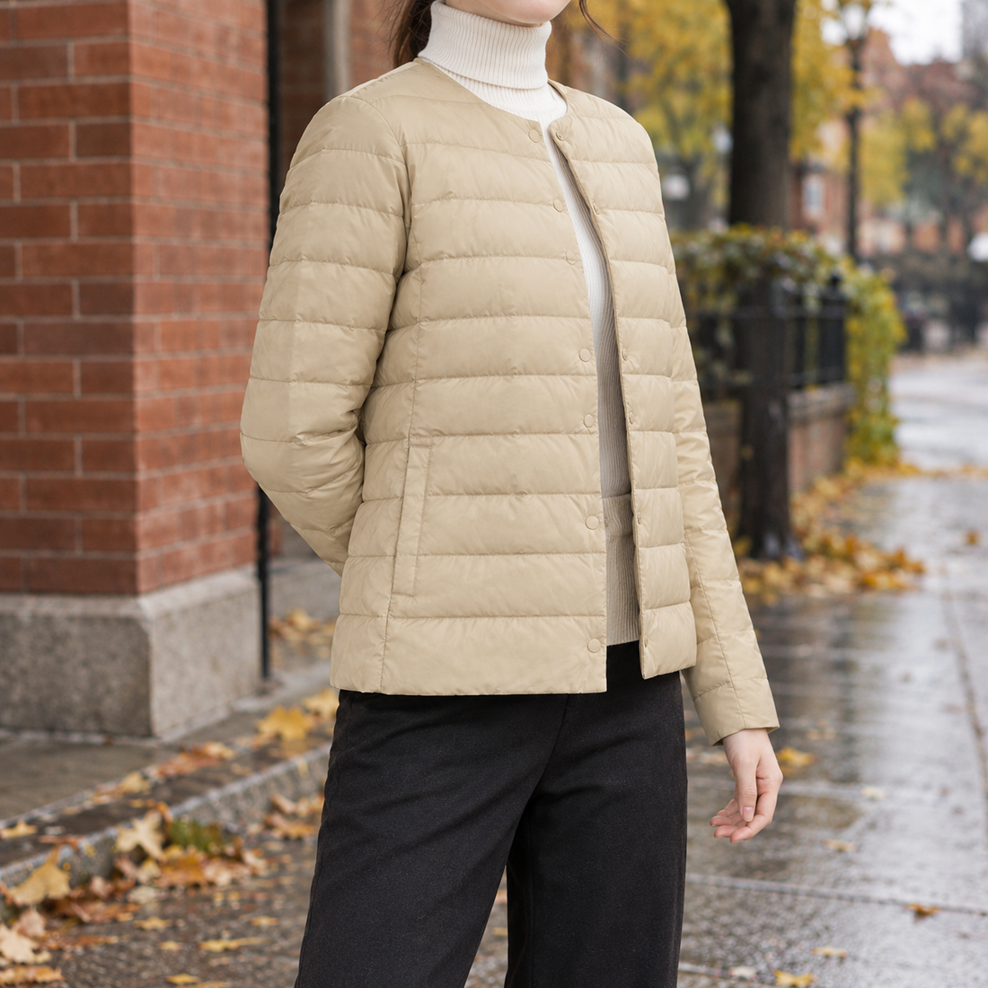 Eliza | Women's Collarless Quilted Snap-Front Jacket