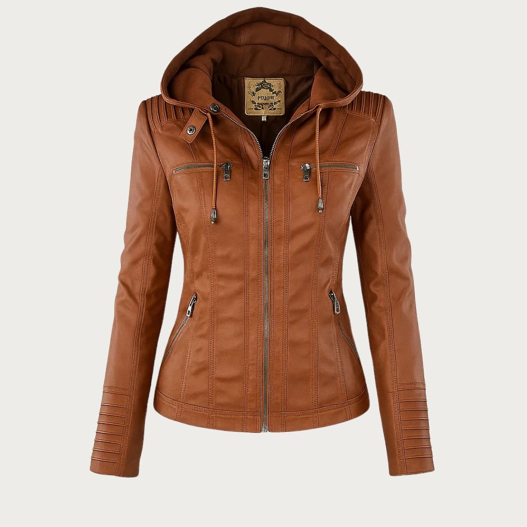 Ravessia | Women's Biker Jacket with Removable Hood and Zip Details