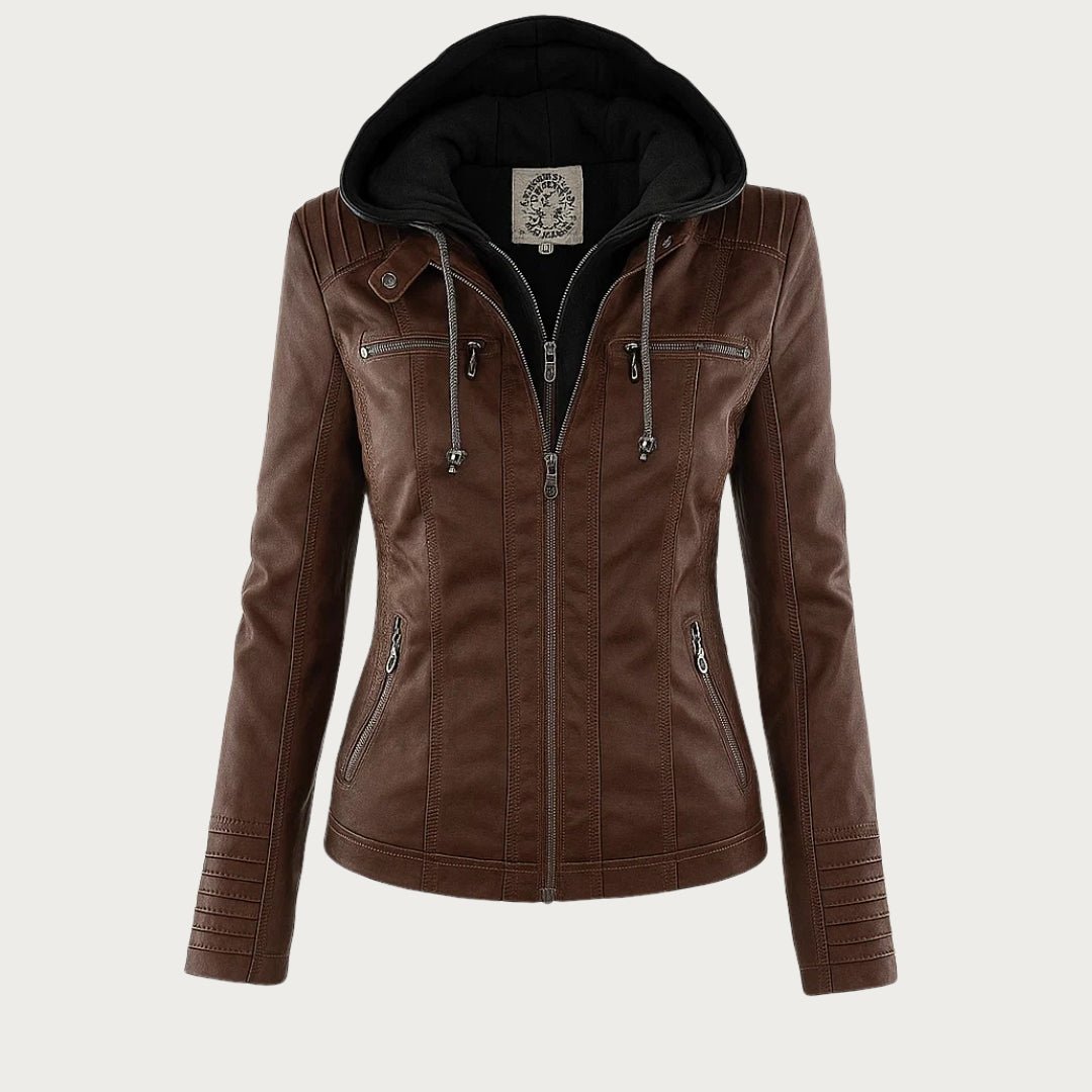 Ravessia | Women's Biker Jacket with Removable Hood and Zip Details