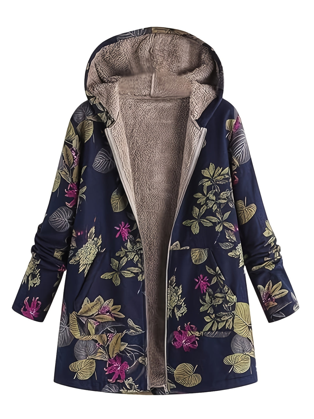 Rowena | Women's Floral Hooded Mid-Length Coat