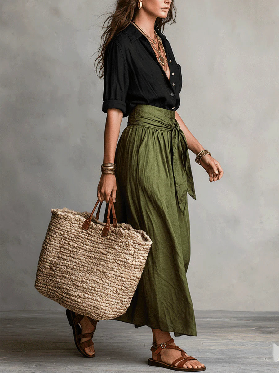 Leona | Women's Shirt and Tie-Waist Skirt Set