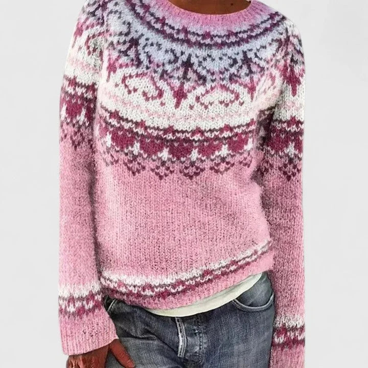 Cecilia | Women's Fair Isle Pattern Crew Neck Sweater with Long Sleeves