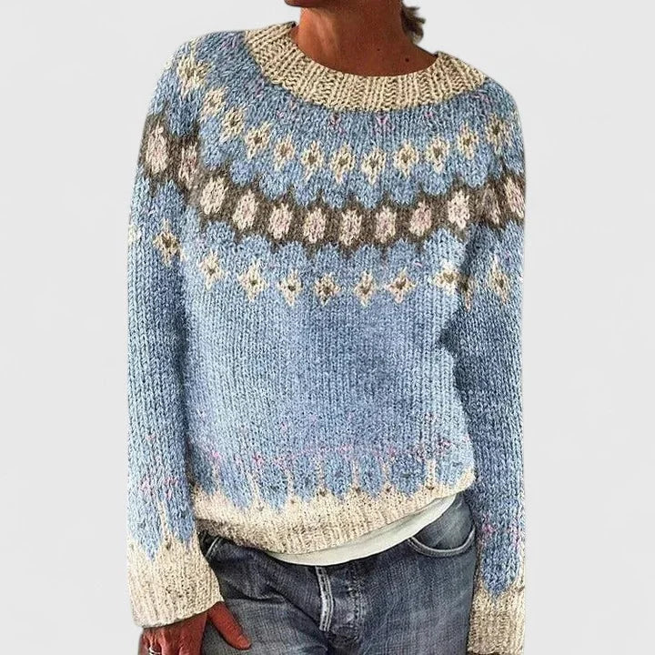 Cecilia | Women's Fair Isle Pattern Crew Neck Sweater with Long Sleeves